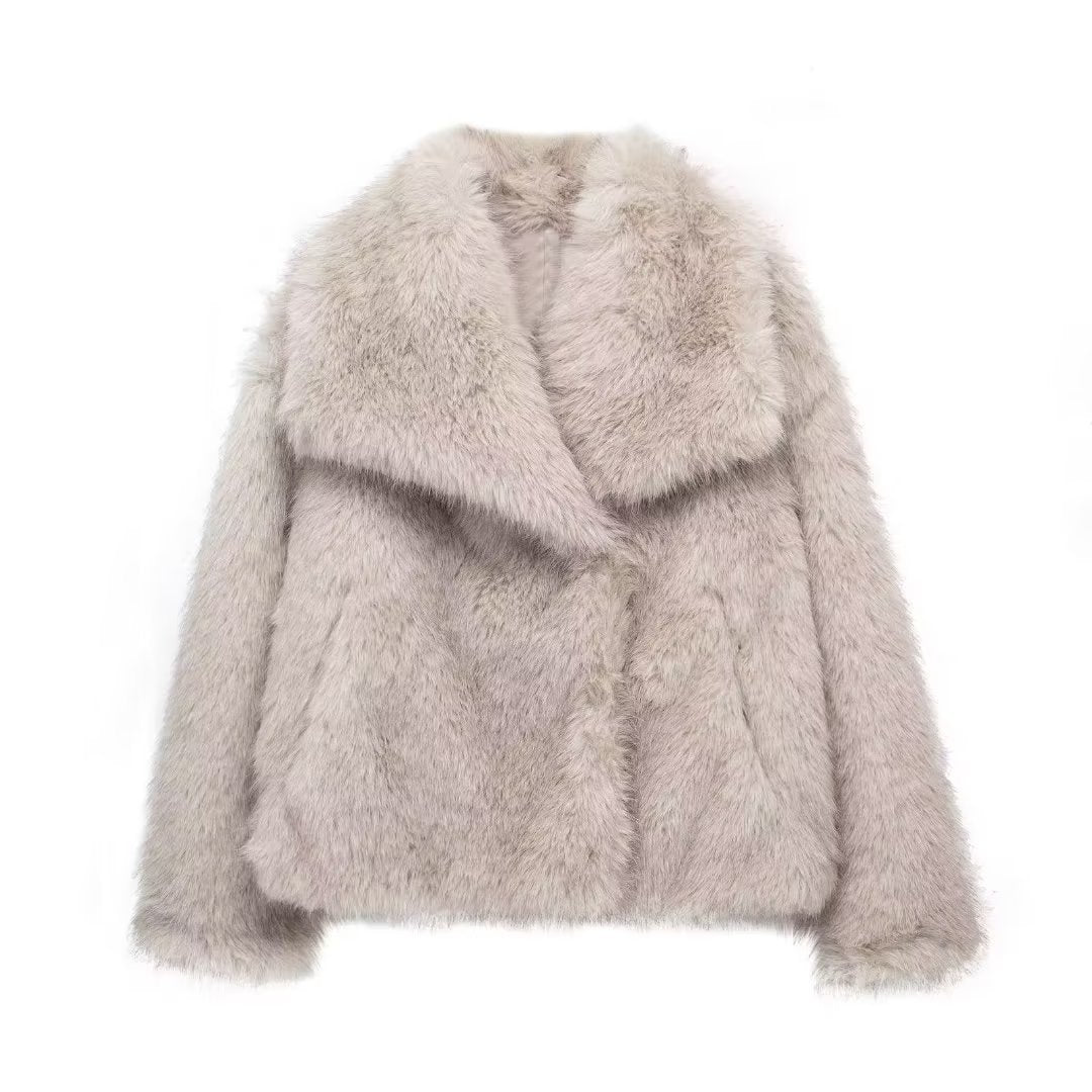 Women's Winter Plush Coat, Fluffy Thick Lapel Jacket