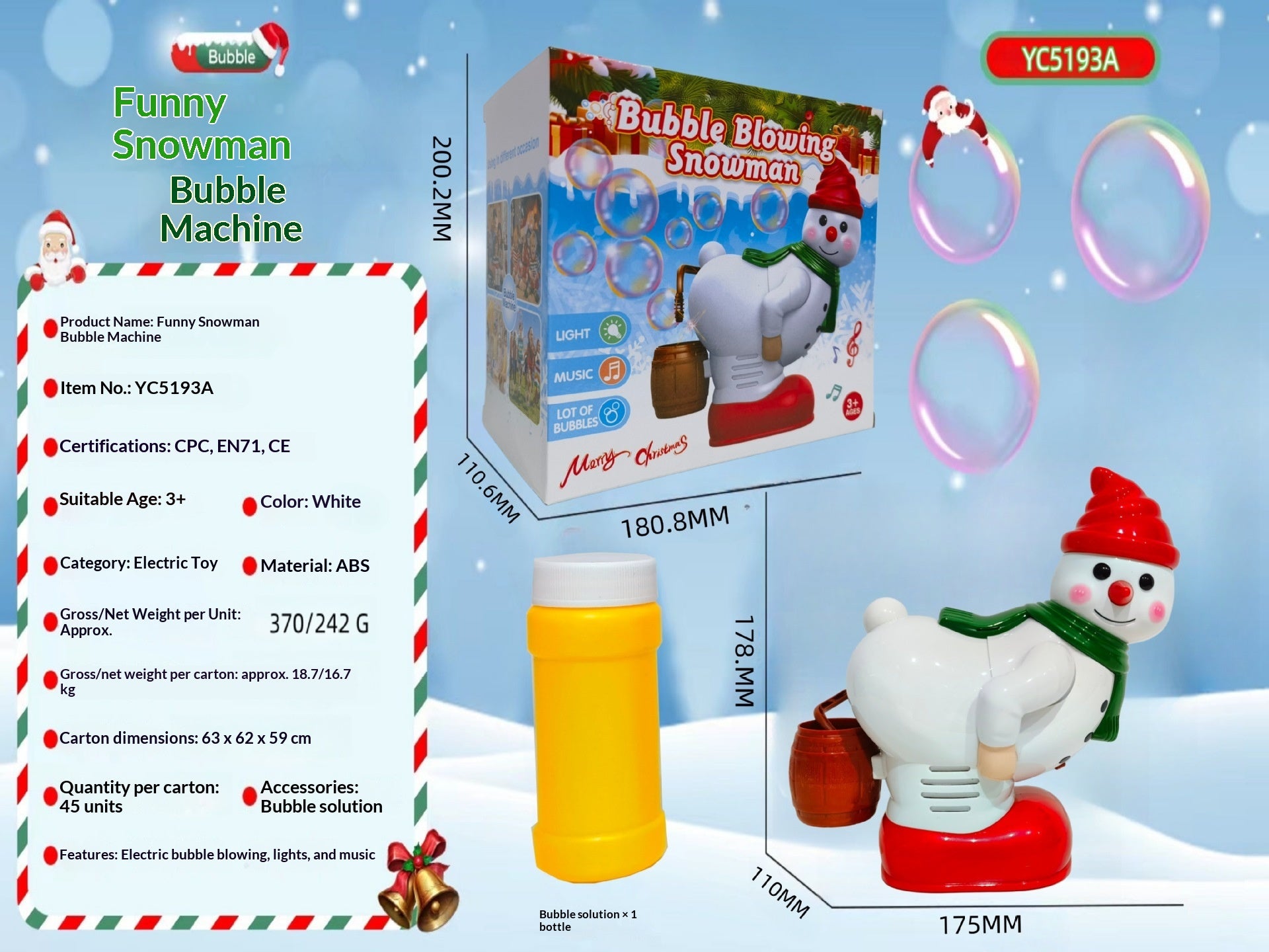 Electric Santa Claus Bubble Machine with Music and Lights