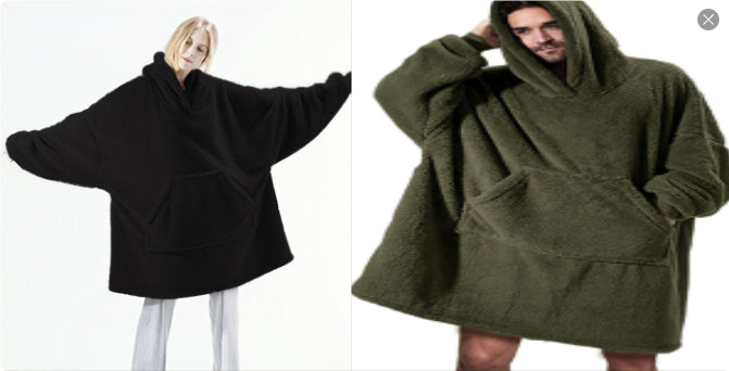 Oversized Fleece Hoodie With Big Pocket, Thick Double-Sided