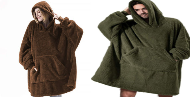 Oversized Fleece Hoodie With Big Pocket, Thick Double-Sided