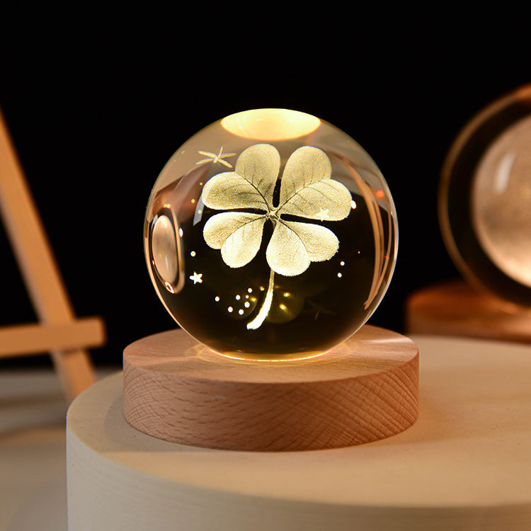 LED Galaxy Crystal Ball Night Light With Solid Wood Base