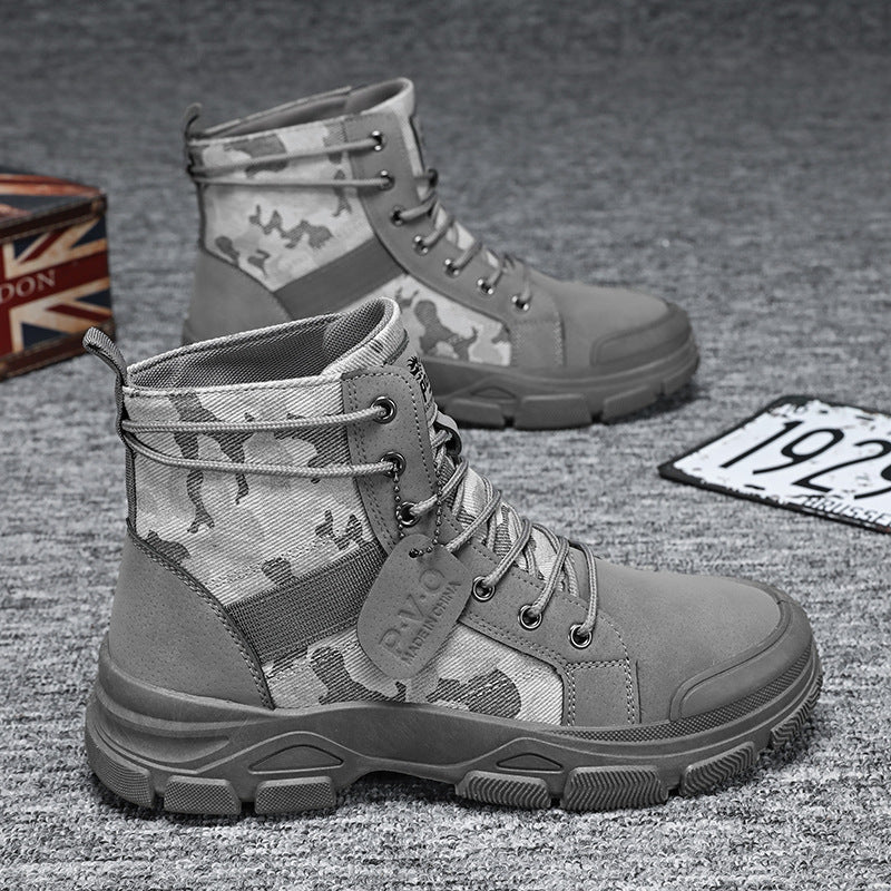 Men's High-Top Camouflage Hiking Boots With Mesh Lining
