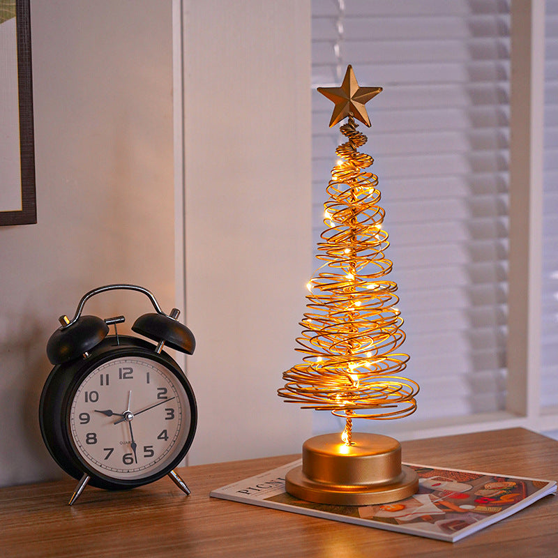 LED Christmas Tree Spiral Light Wrought Iron Table Ornament