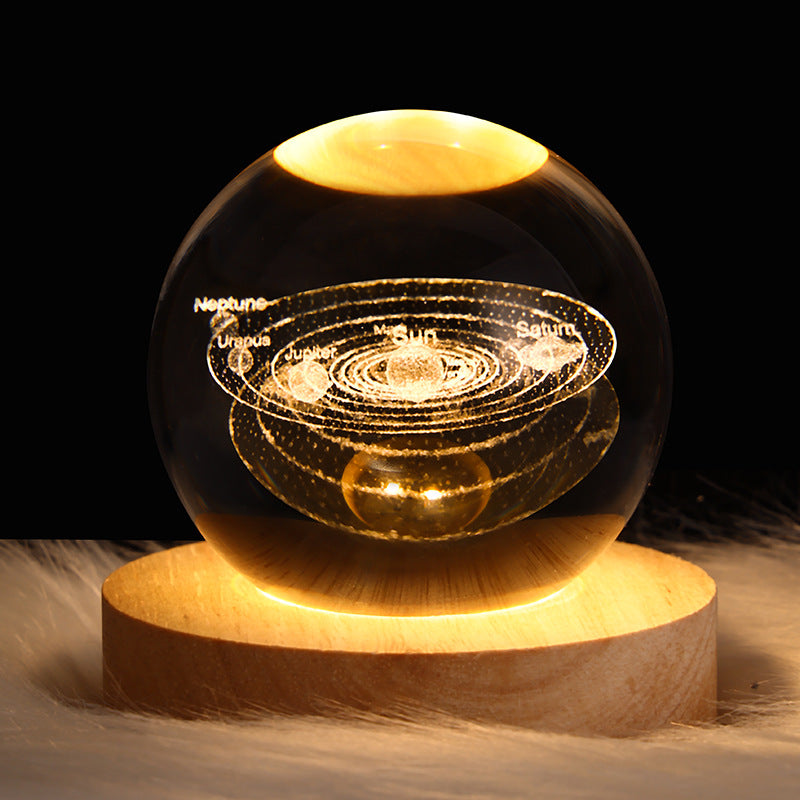 LED Galaxy Crystal Ball Night Light With Solid Wood Base