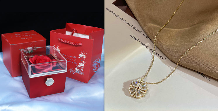 Retro Magnetic Folding Heart Four Leaf Clover Necklace