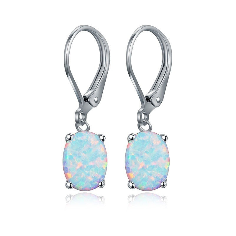 Four-Claw Oval Opal Earrings in Gold Rose Gold or Silver