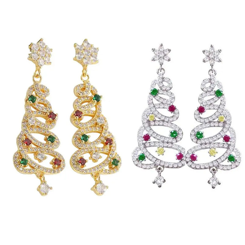 Full Inlaid Colourful Zircon Christmas Tree Tassel Earrings