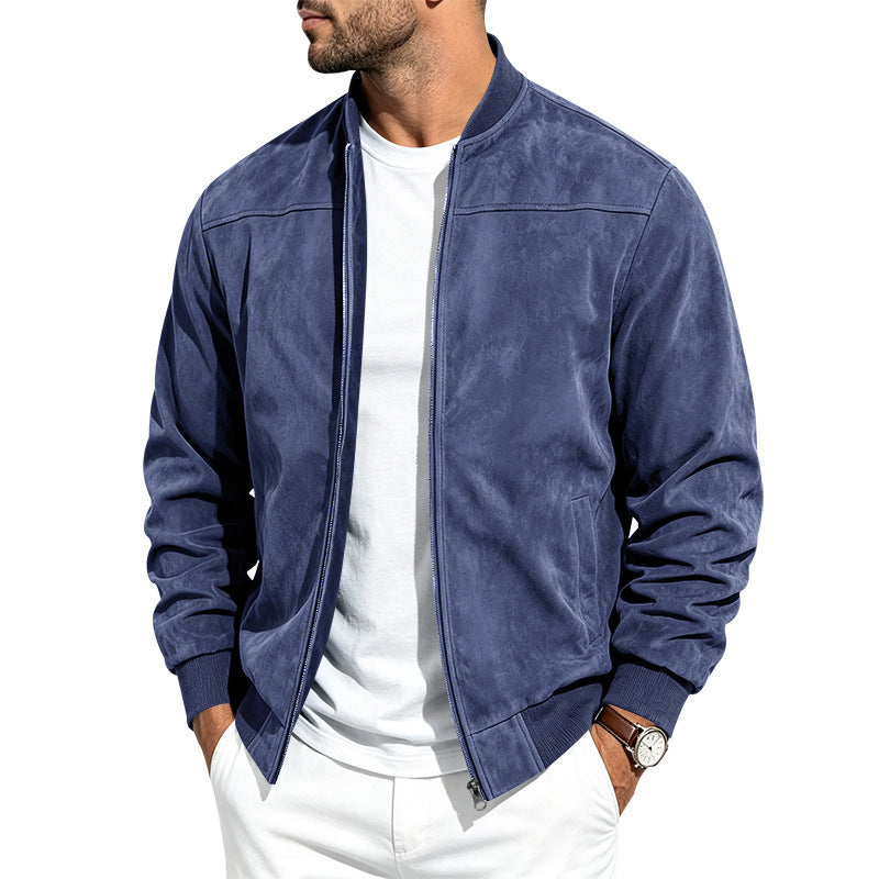Men's Suede Zip-Up Jacket With Full Zip Closure, Casual Fit
