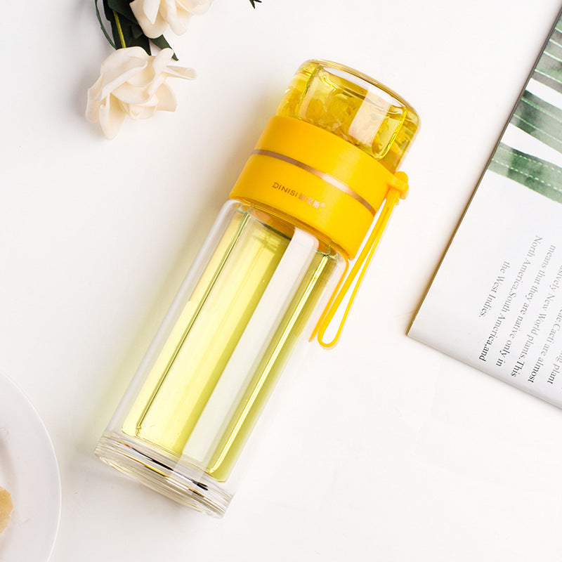 Glass Water Bottle with Tea Infuser, Double Wall Leakproof Flask