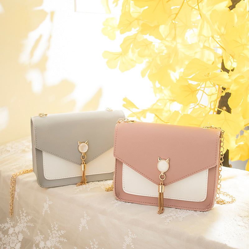 Cute Cat Tassel Crossbody Bag for Women, Small Chain Messenger Bag