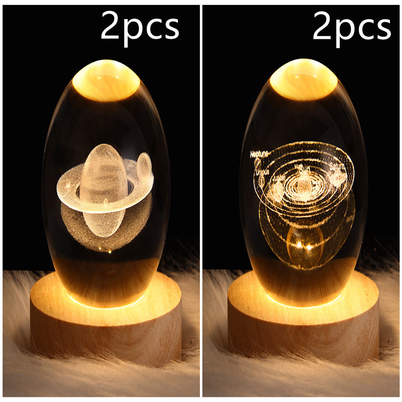 LED Galaxy Crystal Ball Night Light With Solid Wood Base