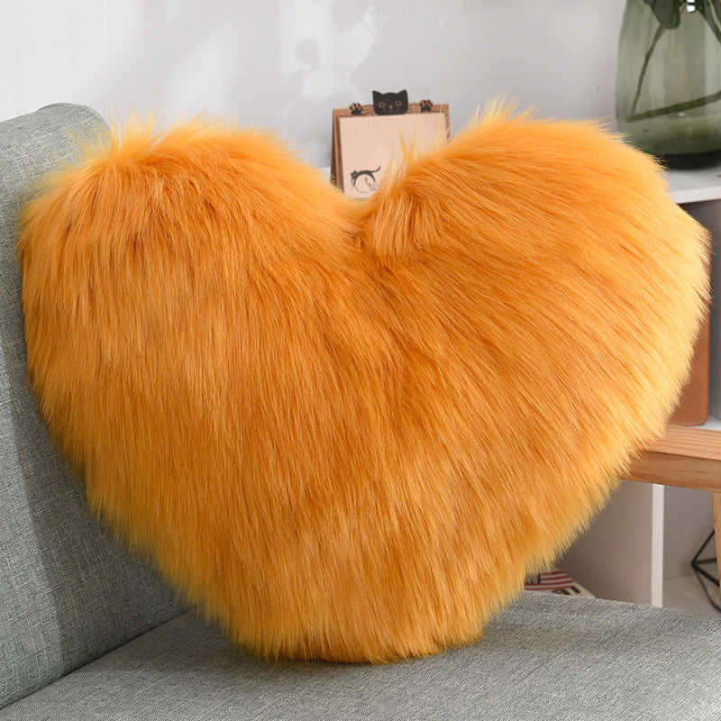 Heart Shape Plush Throw Pillow, Fluffy Shaggy Sofa Cushion