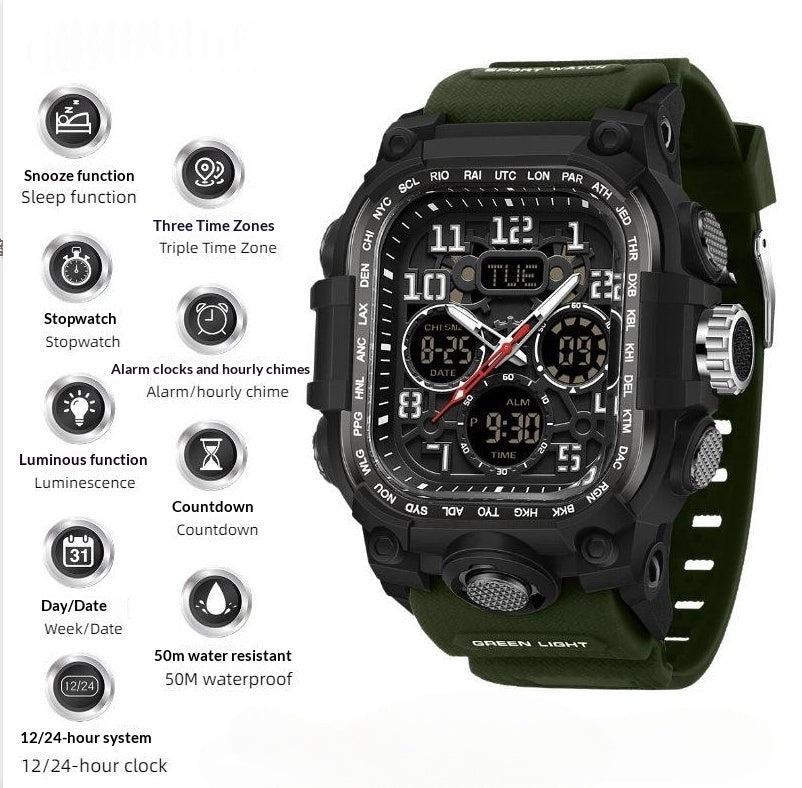 Men's Waterproof Square Digital Sports Watch with Countdown Timer