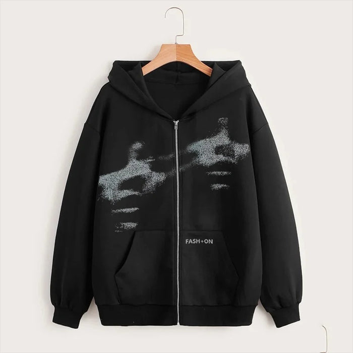Unisex Y2K Style Zip Hoodie in Black, Sizes M to 2XL