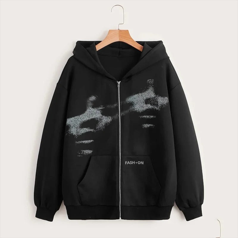 Unisex Y2K Style Zip Hoodie in Black, Sizes M to 2XL