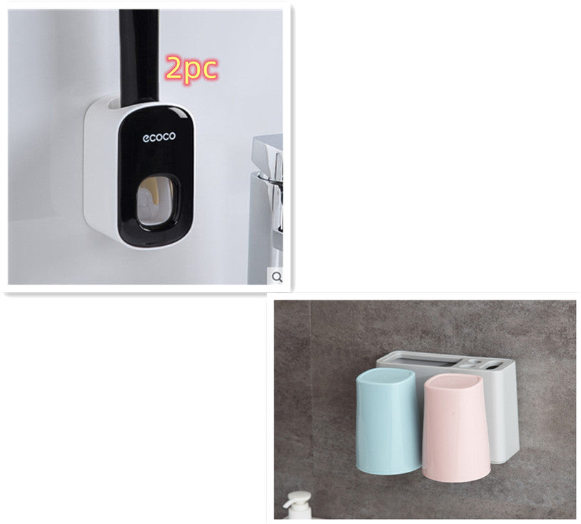 Wall Mounted Automatic Toothpaste Dispenser And Toothbrush Holder