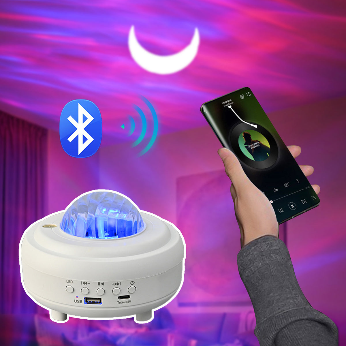 Galaxy Star Projector Bluetooth LED Night Light Rechargeable