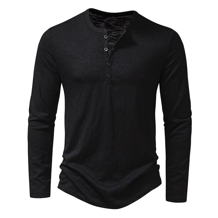 T-shirt décontracté à manches longues et à boutons pour homme