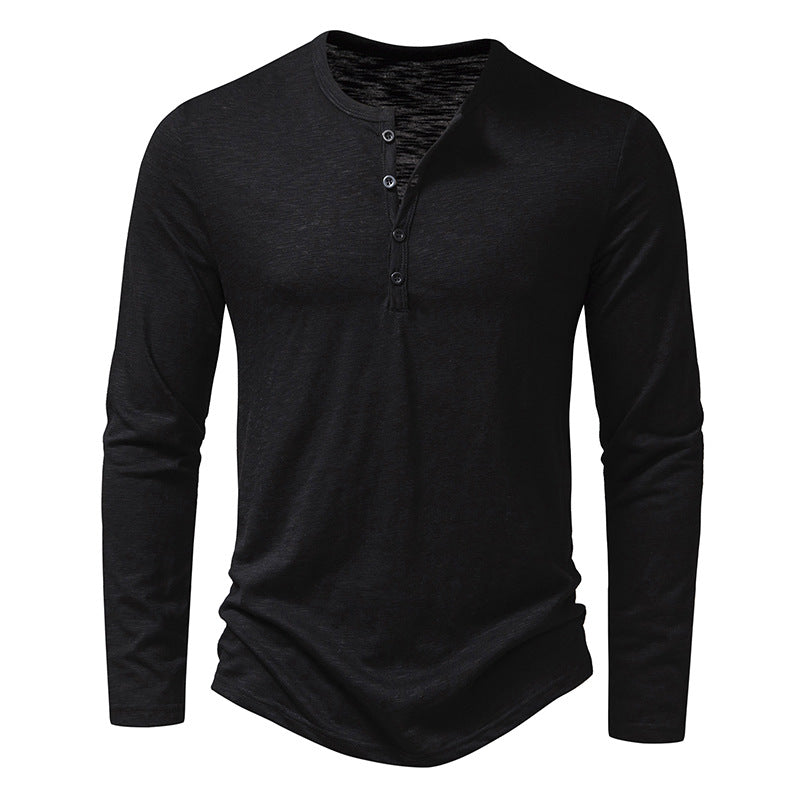 Men's Long-Sleeved Casual Button Pullover T-Shirt