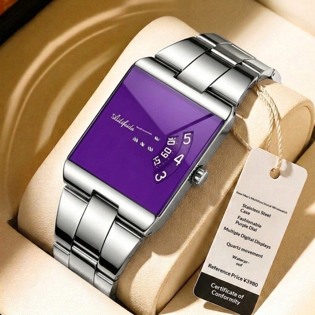 Square Quartz Waterproof Steel Band Luxury Men's Wristwatch