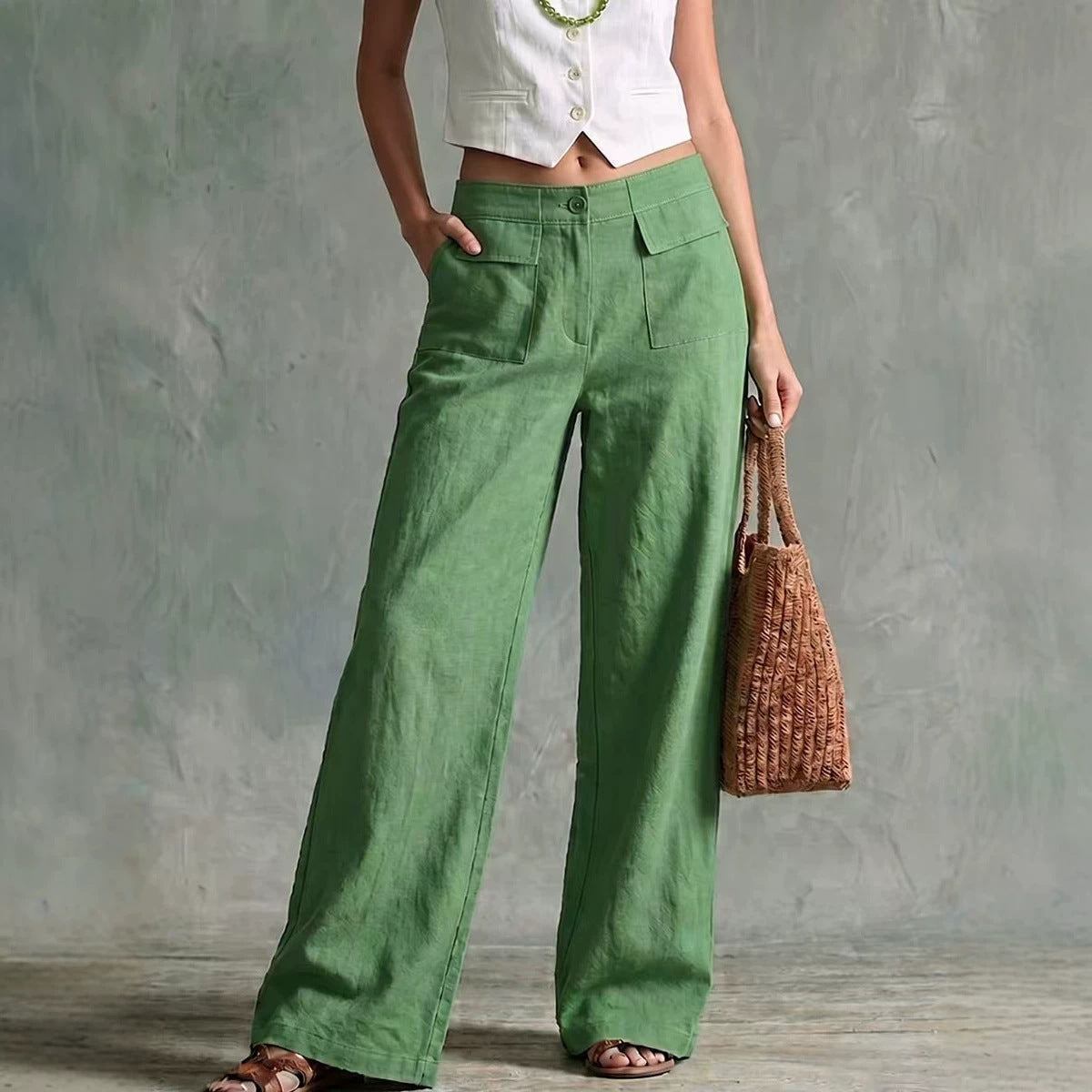 Women's Loose Fit Elastic Waist Trousers in Solid Colours