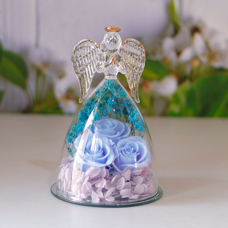 Eternal Flower Angel Gift Box with Glass Cover Dried Rose