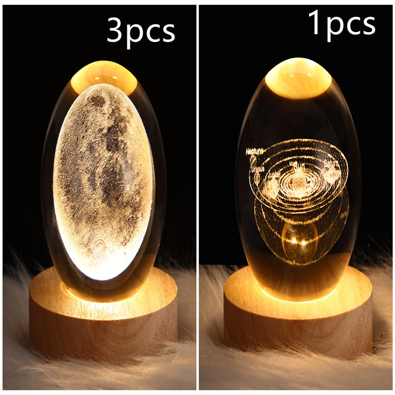 LED Galaxy Crystal Ball Night Light With Solid Wood Base