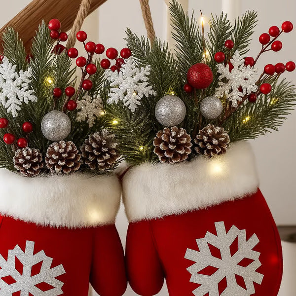 Christmas Glove Garland with Faux Flowers for Doors and Windows