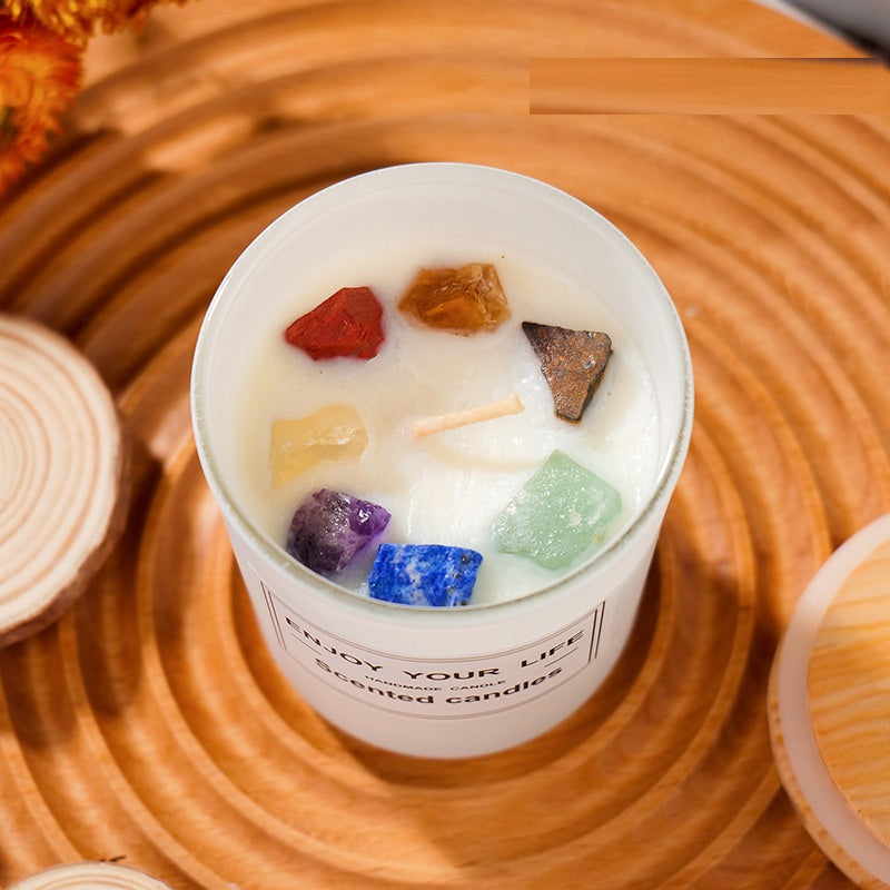 Natural Crystal Stone Soy Wax Candle Gift Box with Rough Stone