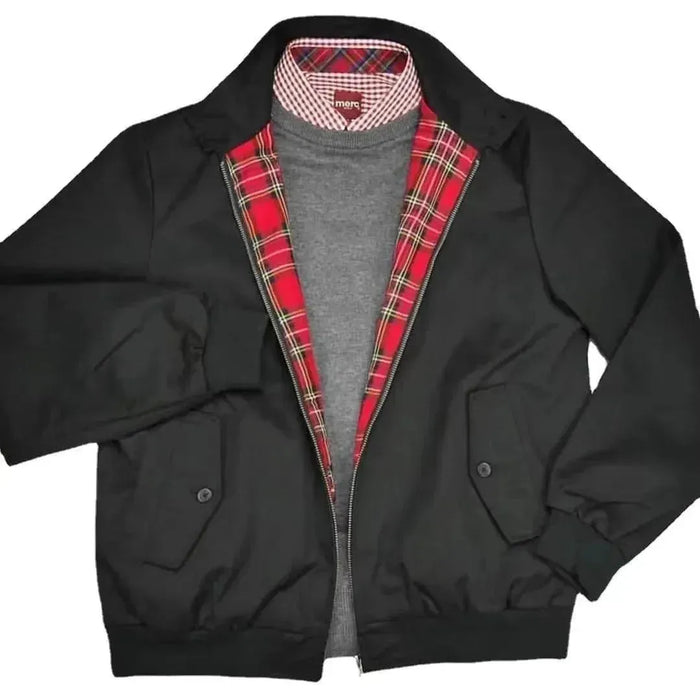 Chaqueta Harrington para hombre con forro de tartán y cierre frontal