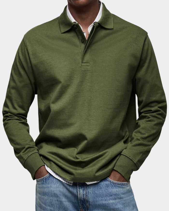 Polo de manga comprida para homem, gola clássica, corte descontraído