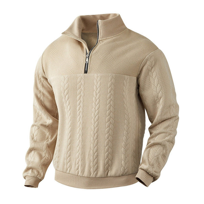 Maglione da uomo in maglia a trecce con collo alto e cerniera a un quarto