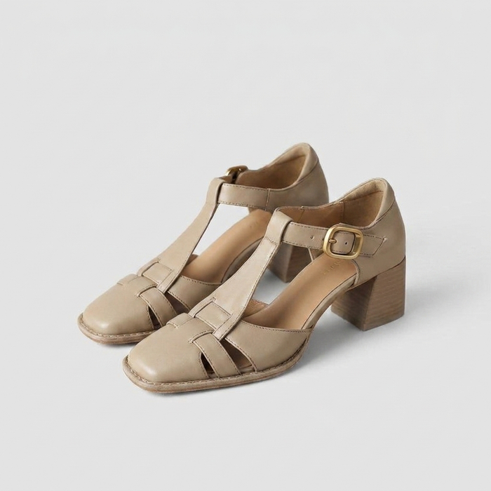 Escarpins femme à talon carré et bride en T avec boucle