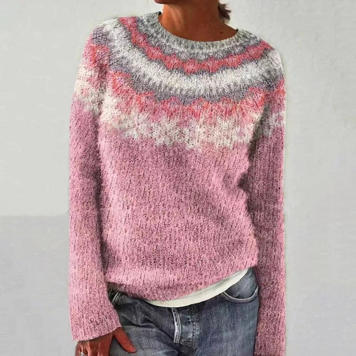 Damtröja med Fair Isle-mönster, rund halsringning och geometriskt mönster