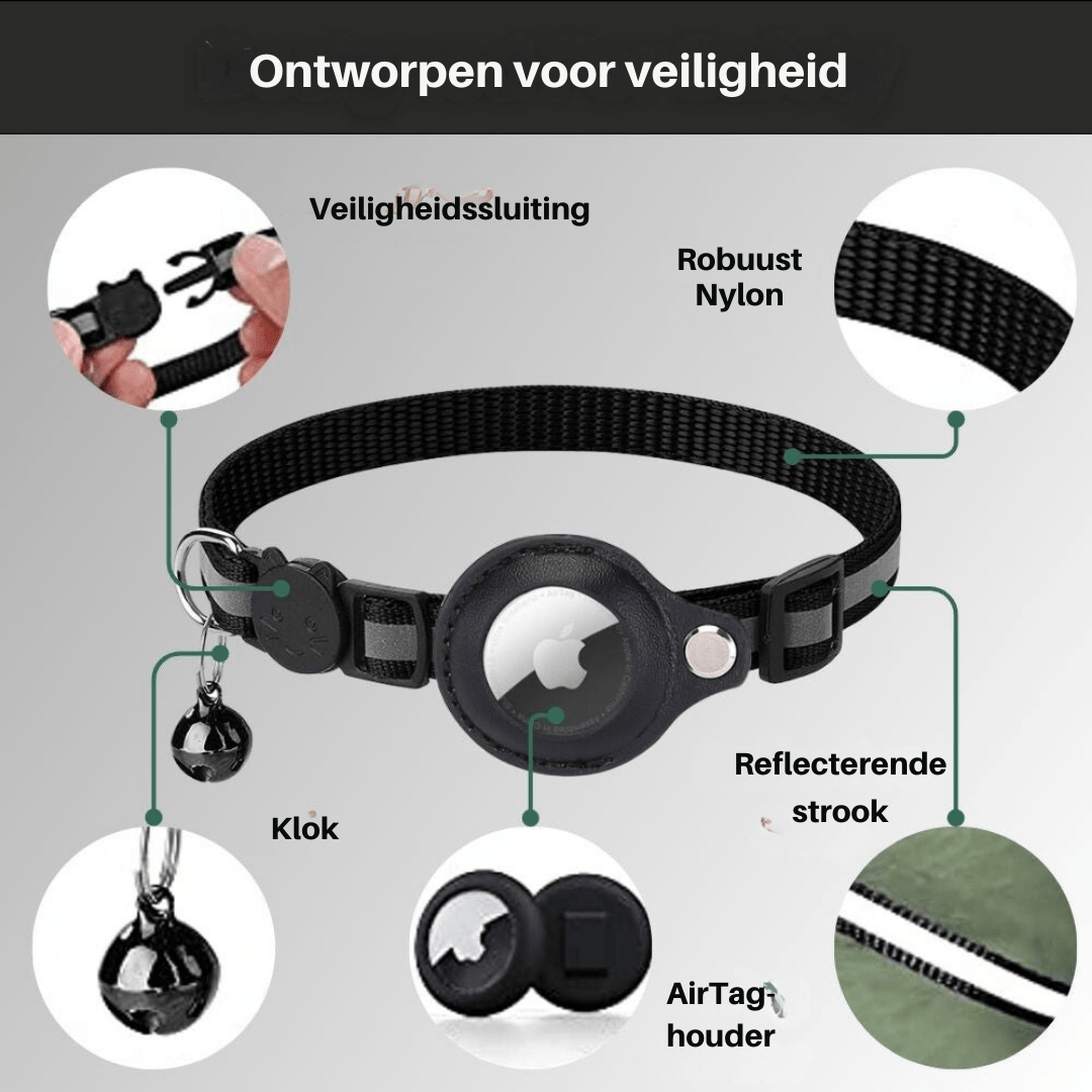 Reflective Cat Collar with GPS Tracker Holder and Safety Buckle