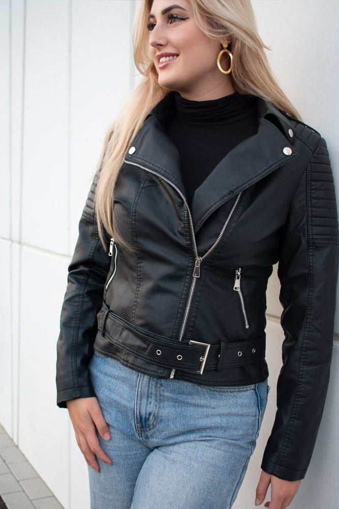 Veste de motard matelassée pour femme à fermeture zippée asymétrique