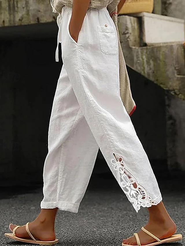 Entspannte Cropped-Hose für Damen mit Spitzensaum