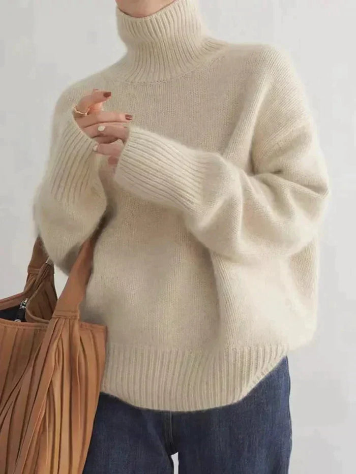Women's Knitted Roll Neck Jumper with Classic High Collar