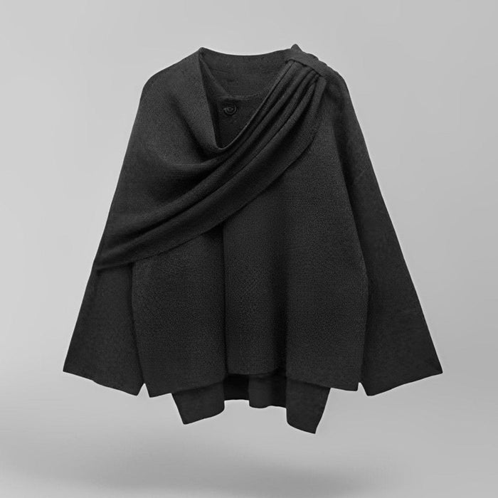 Damen-Cape-Mantel mit drapiertem Schnitt, Stehkragen und offenen Seiten