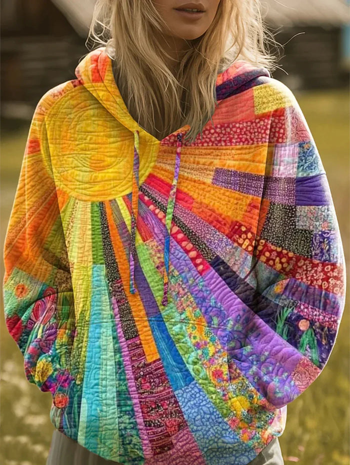 Alyssa | Boho bluza z kapturem i wielokolorowym patchworkiem