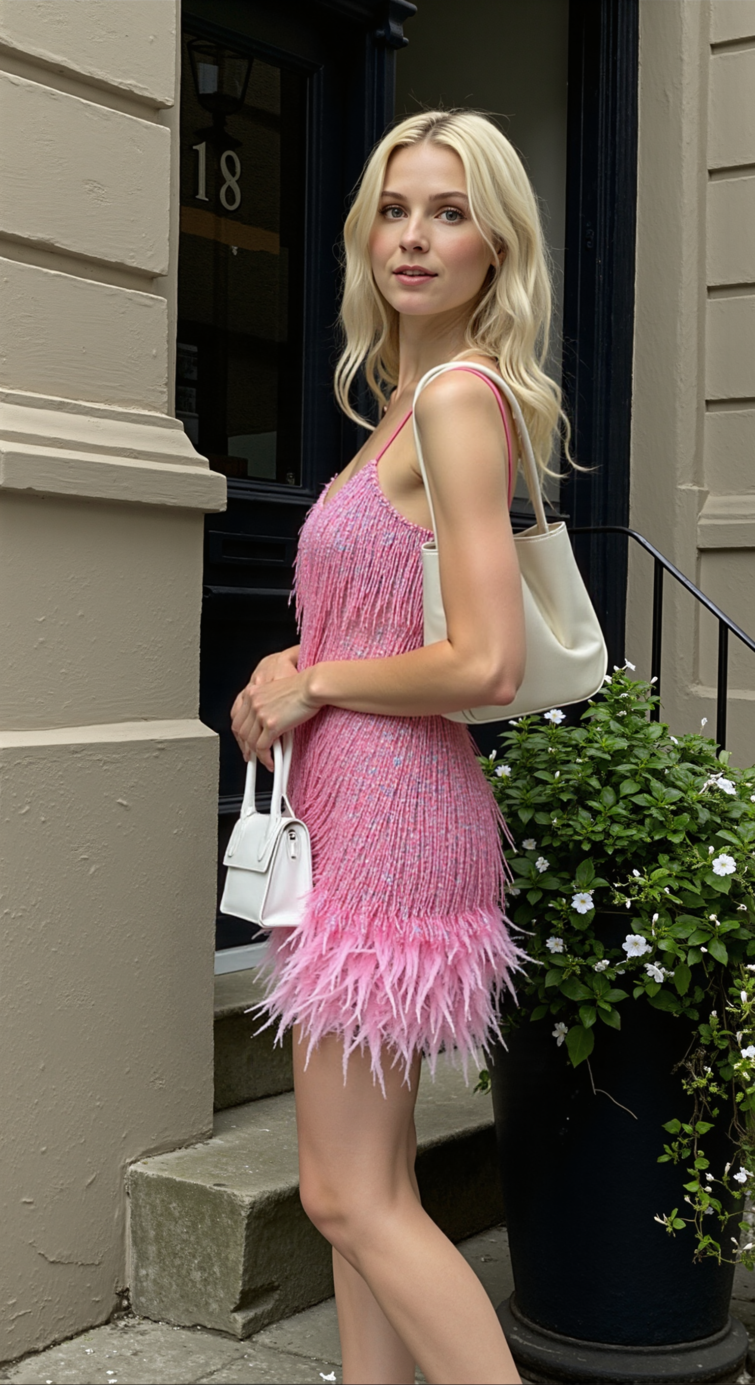 Women's Sequin Cocktail Dress with Feather Hem and Spaghetti Straps