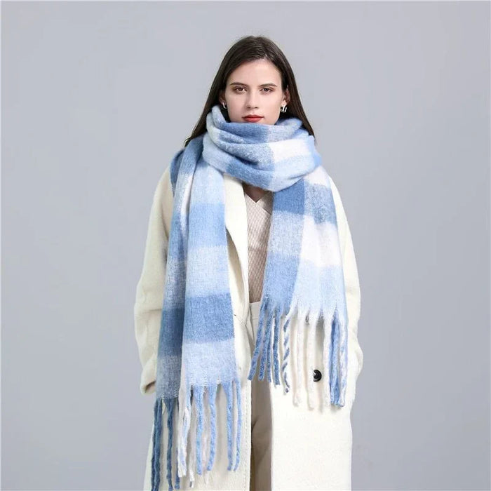 Cachecol arco-íris oversized para mulher com franjas e borlas