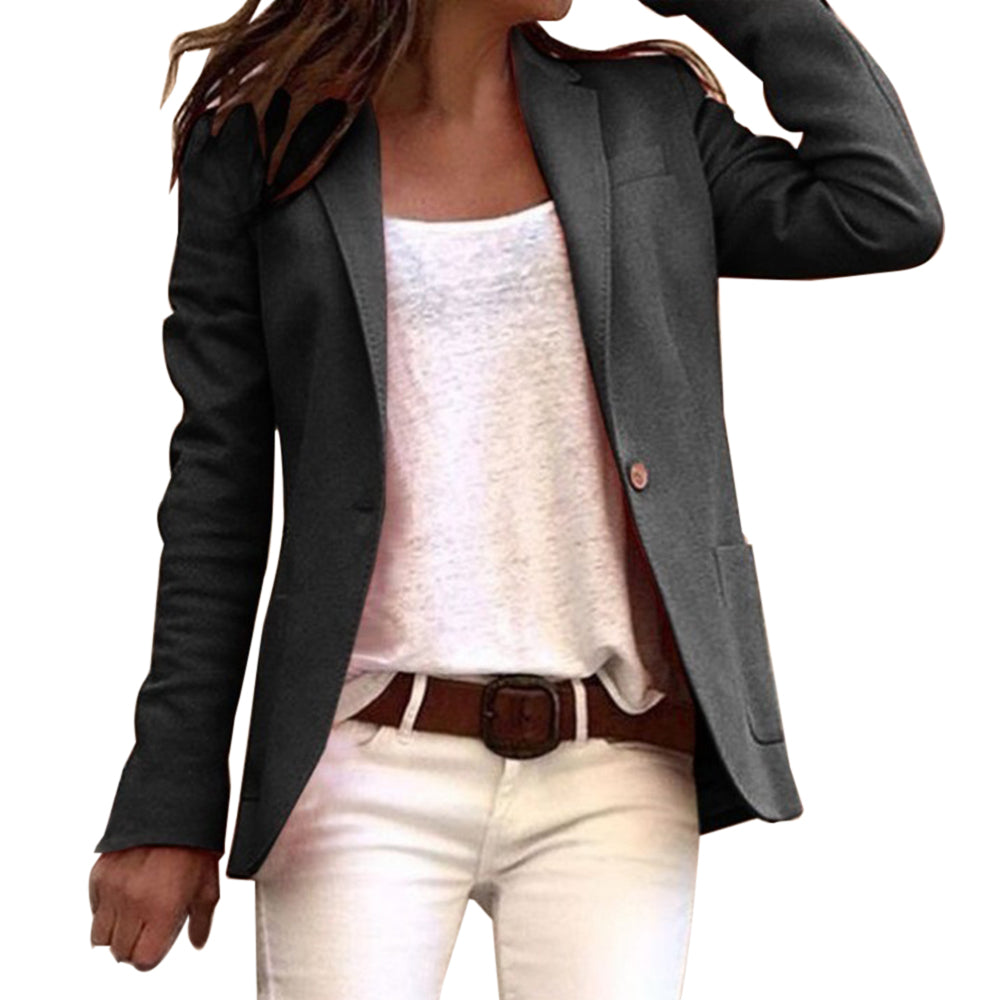 Women's Slim Fit Long Sleeve Blazer with Lapel and Button