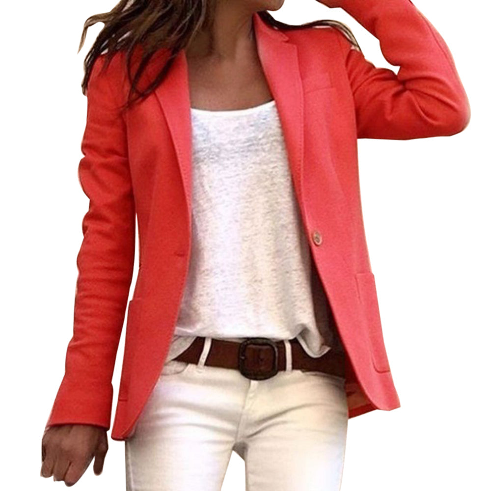 Women's Slim Fit Long Sleeve Blazer with Lapel and Button