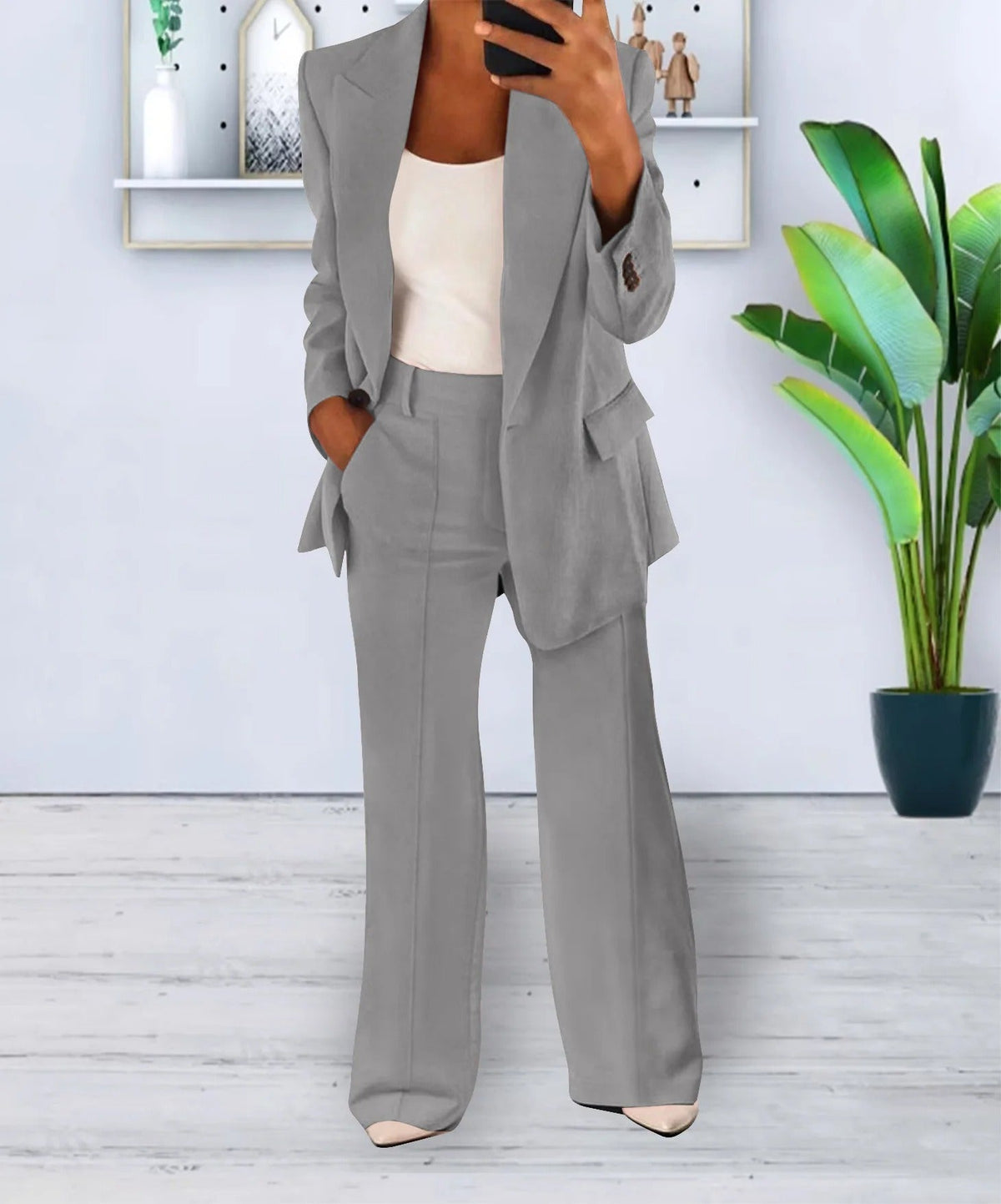 Women's Two-Piece Trouser Suit with Jacket and Trousers
