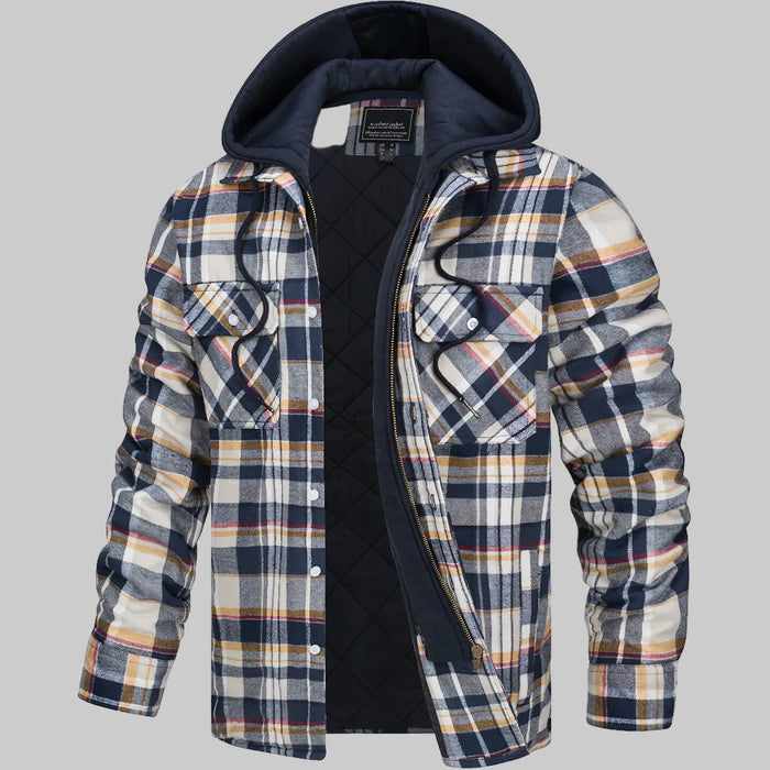 Herren-Karohemdjacke mit Kapuze, Steppfutter und Reißverschluss