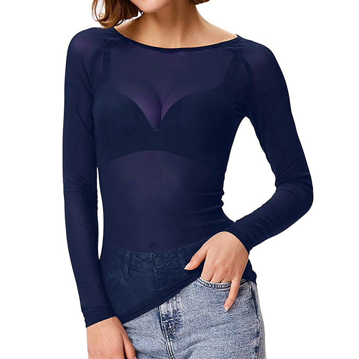 Women's Long Sleeve Mesh Top for Stylish Everyday Outfits